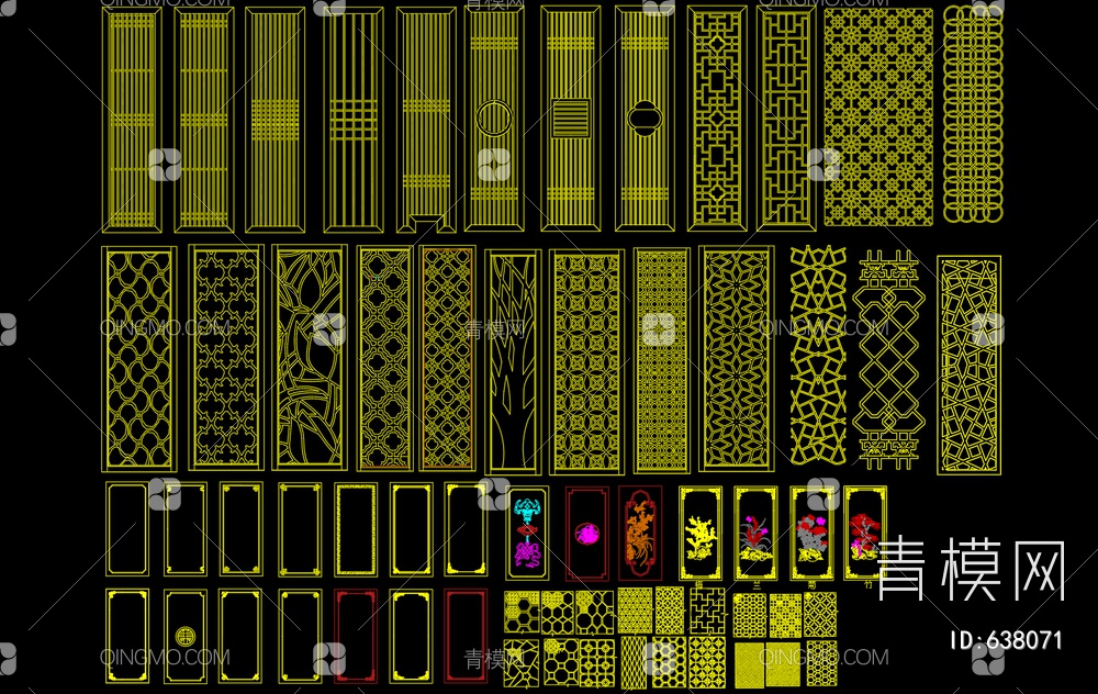 极简屏风花格镂空隔断cad【ID:638071】