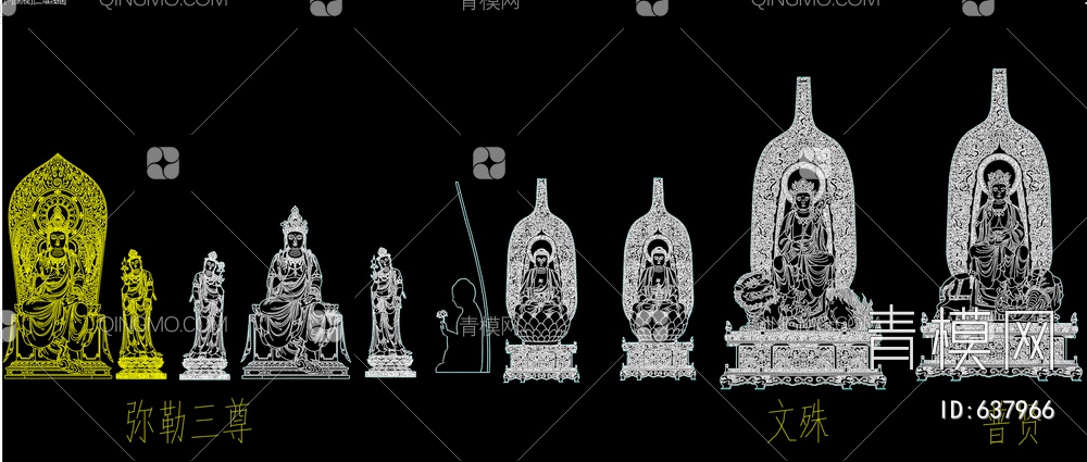佛像须弥座雕塑cad图块合集【ID:637966】