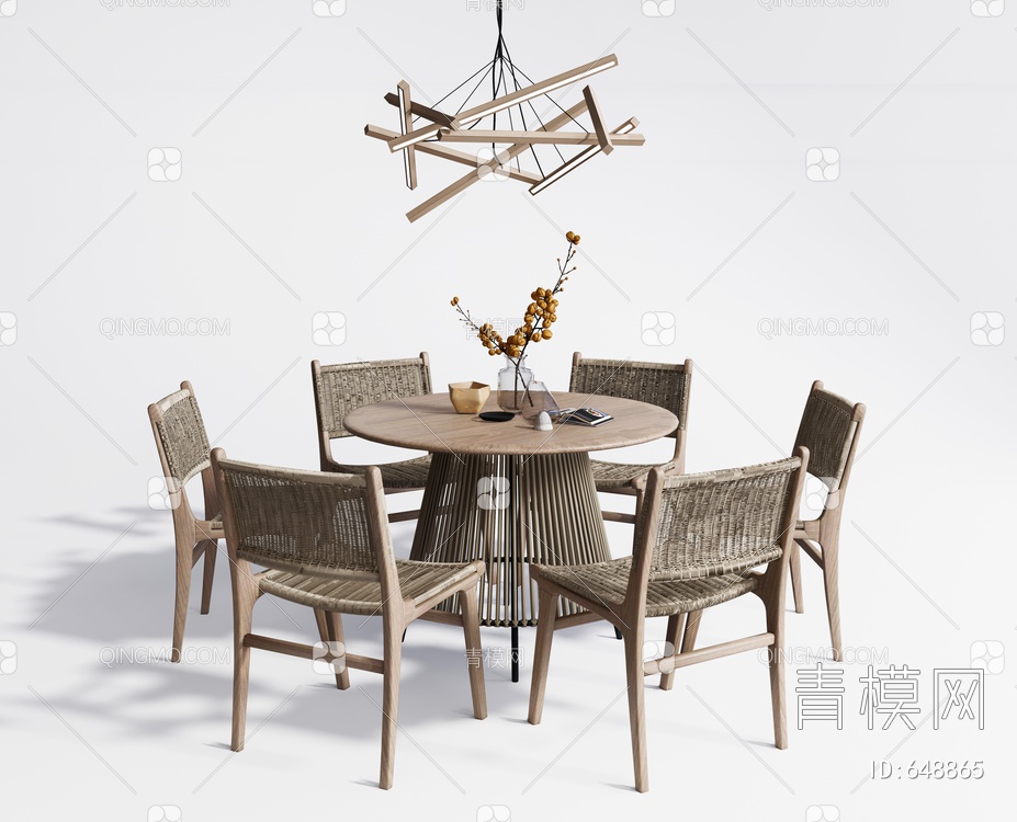 餐桌椅 木质餐桌SU模型下载【ID:648865】