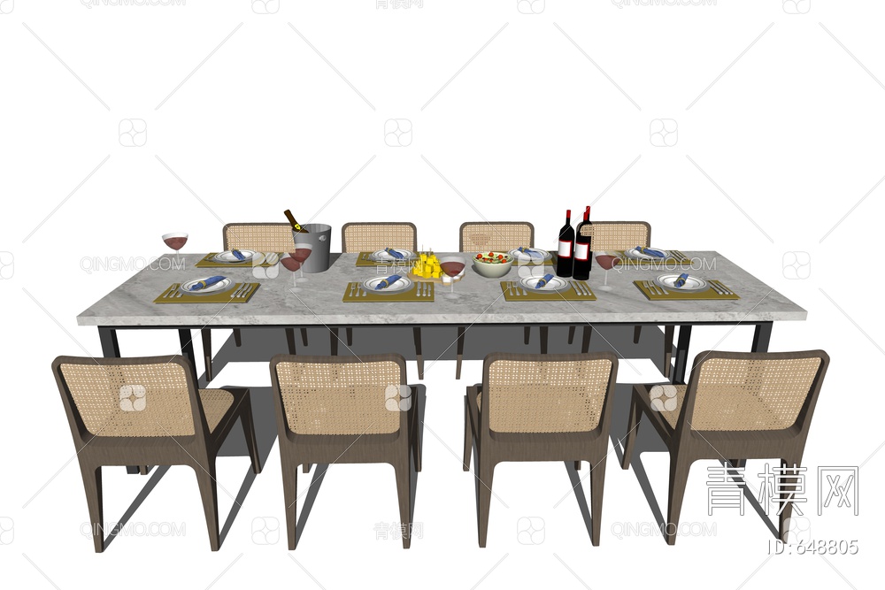 多人餐桌 餐桌椅组合SU模型下载【ID:648805】