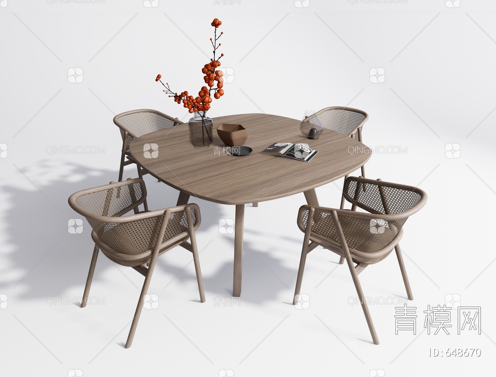 原木餐桌椅SU模型下载【ID:648670】