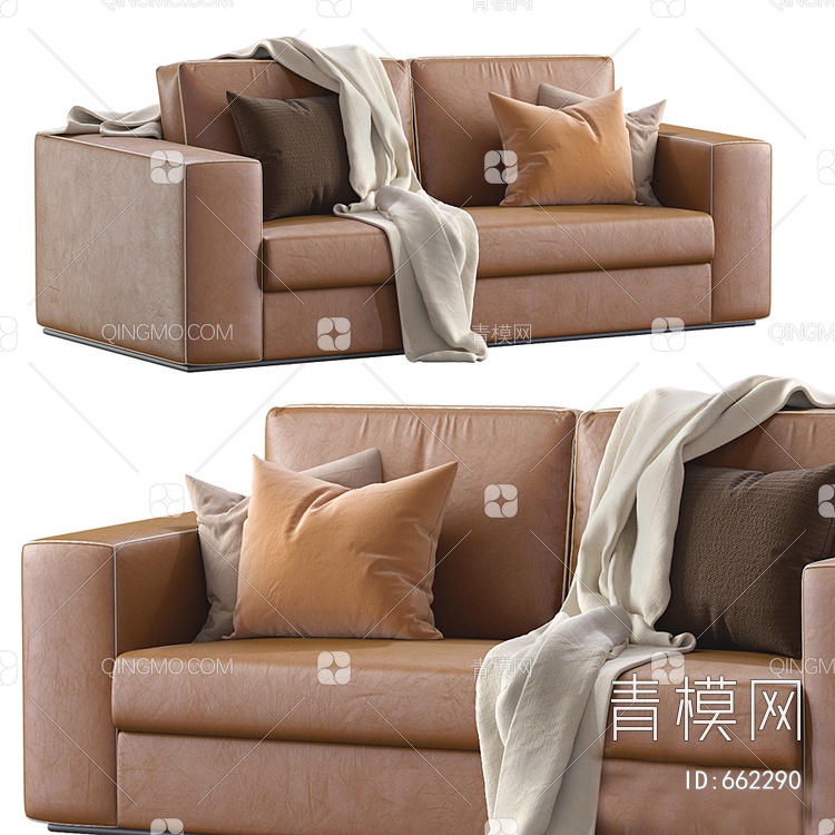 双人位皮革沙发3D模型下载【ID:662290】