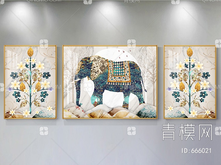 大象装饰画贴图下载【ID:666021】