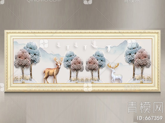 鹿 框画 装饰画贴图下载【ID:667359】