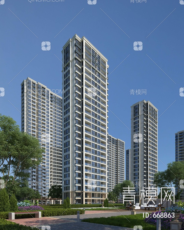 高层住宅小区3D模型下载【ID:668863】