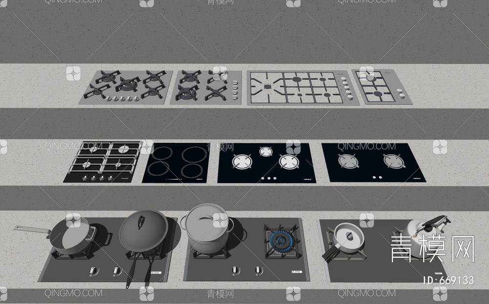 厨房炉灶 多头炉灶SU模型下载【ID:669133】