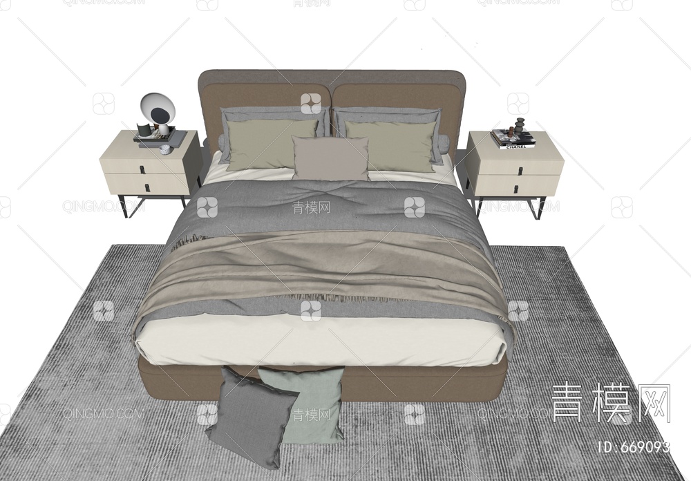 双人床 床具组合SU模型下载【ID:669093】