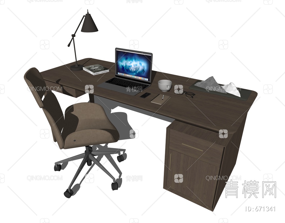 书桌椅 桌椅组合SU模型下载【ID:671341】