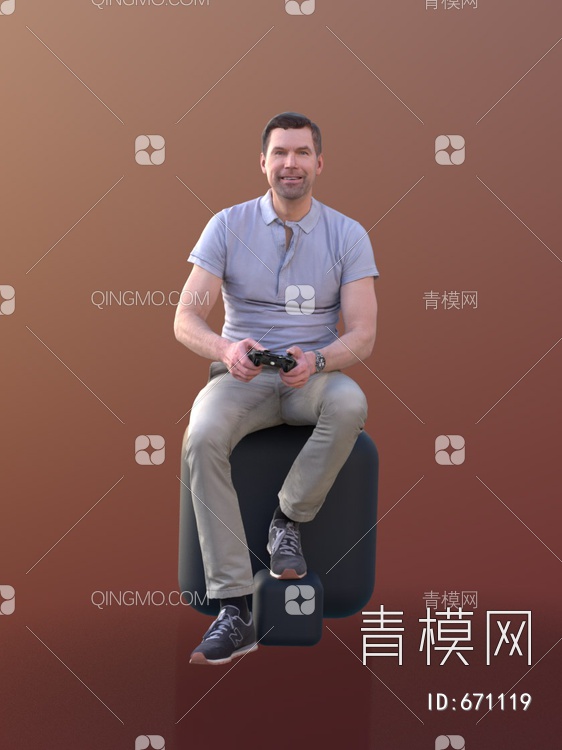 人物，男人 坐着玩游戏的男人3D模型下载【ID:671119】
