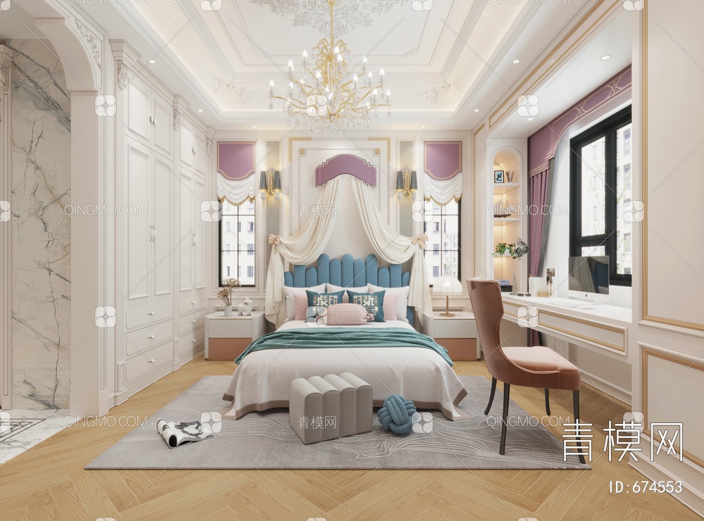 卧室，床3D模型下载【ID:674553】