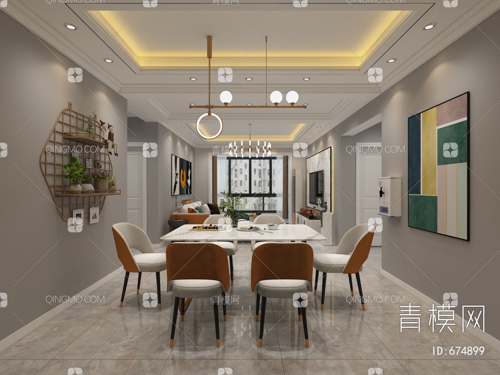客餐厅，沙发，餐桌3D模型下载【ID:674899】