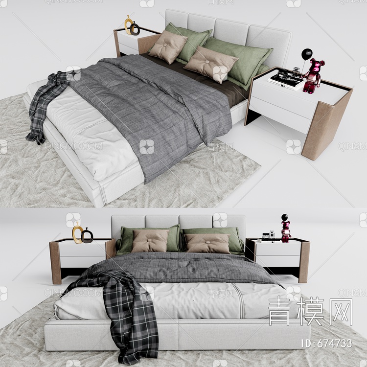 双人床 床具组合SU模型下载【ID:674733】