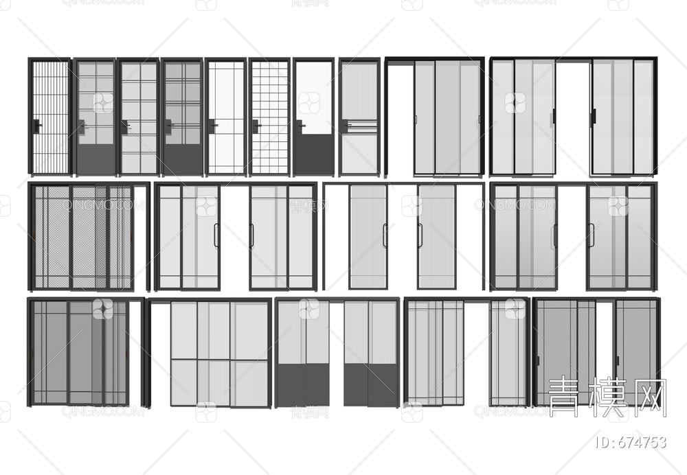 推拉门组合SU模型下载【ID:674753】