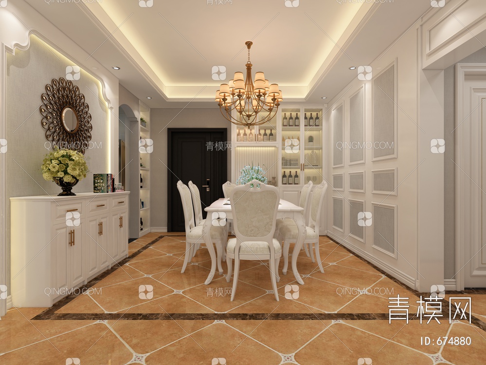 客餐厅，沙发，餐桌3D模型下载【ID:674880】
