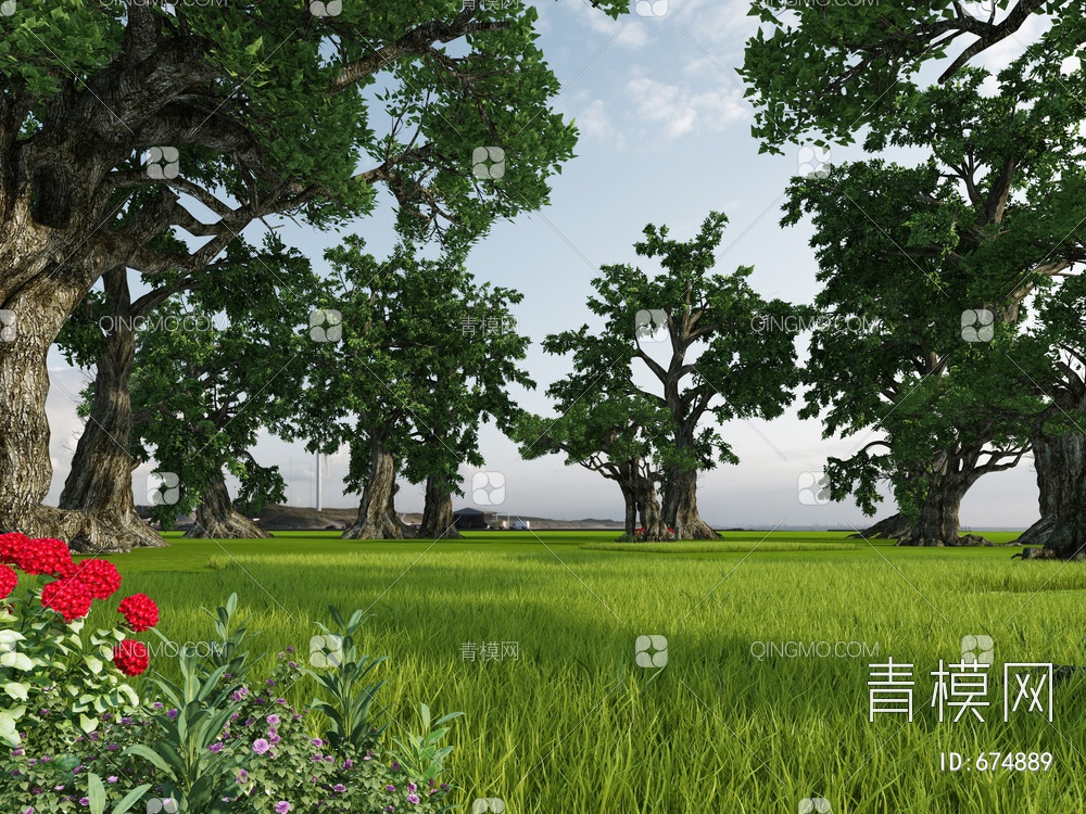 树林草地场景3D模型下载【ID:674889】