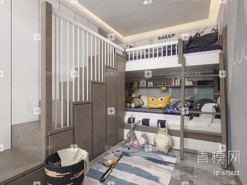 男孩儿童房子母床3D模型下载【ID:675622】