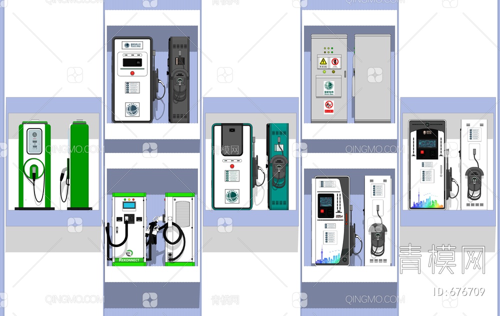 新能源汽车充电桩 充电站SU模型下载【ID:676709】