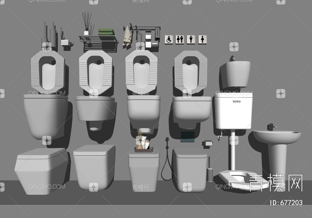 马桶组合 蹲厕蹲坑SU模型下载【ID:677203】
