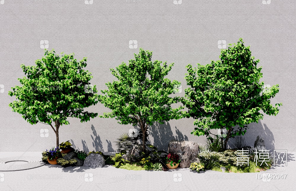 景观树 常绿树木SU模型下载【ID:682047】