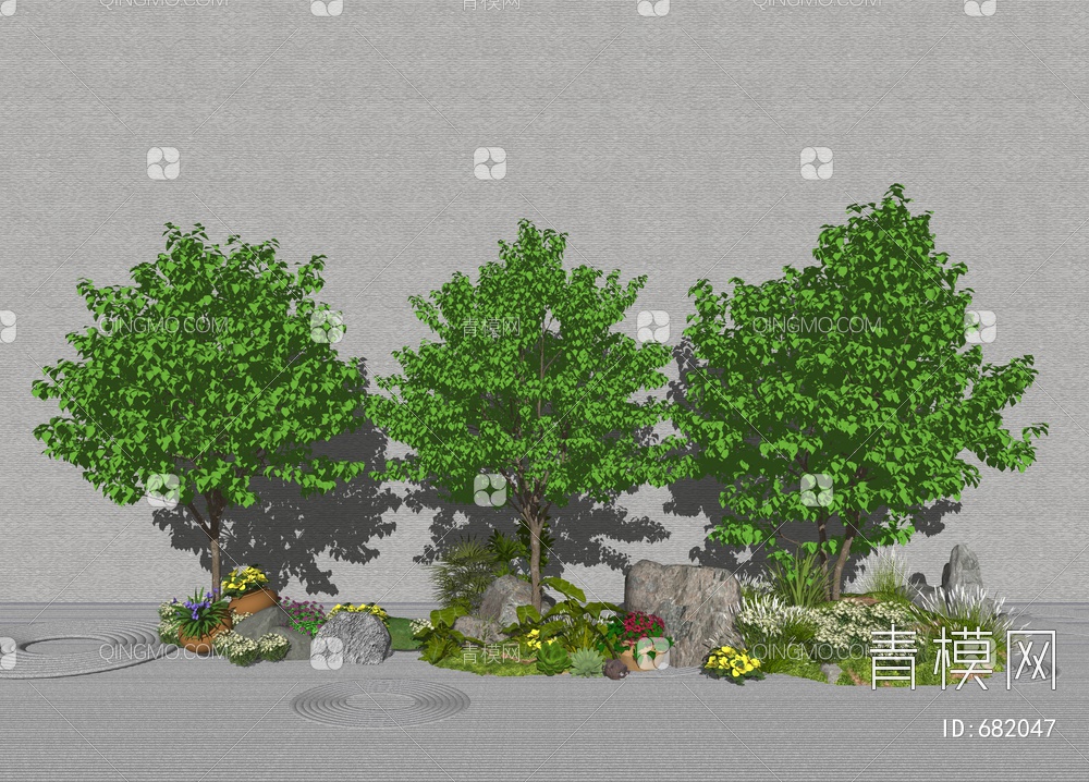 景观树 常绿树木SU模型下载【ID:682047】