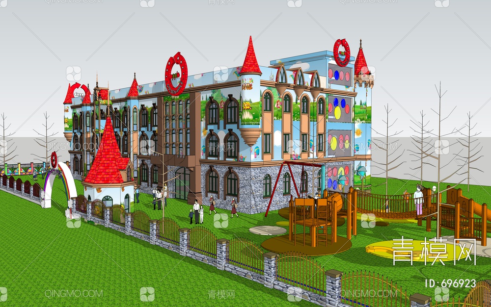 幼儿园建筑景观设计SU模型下载【ID:696923】