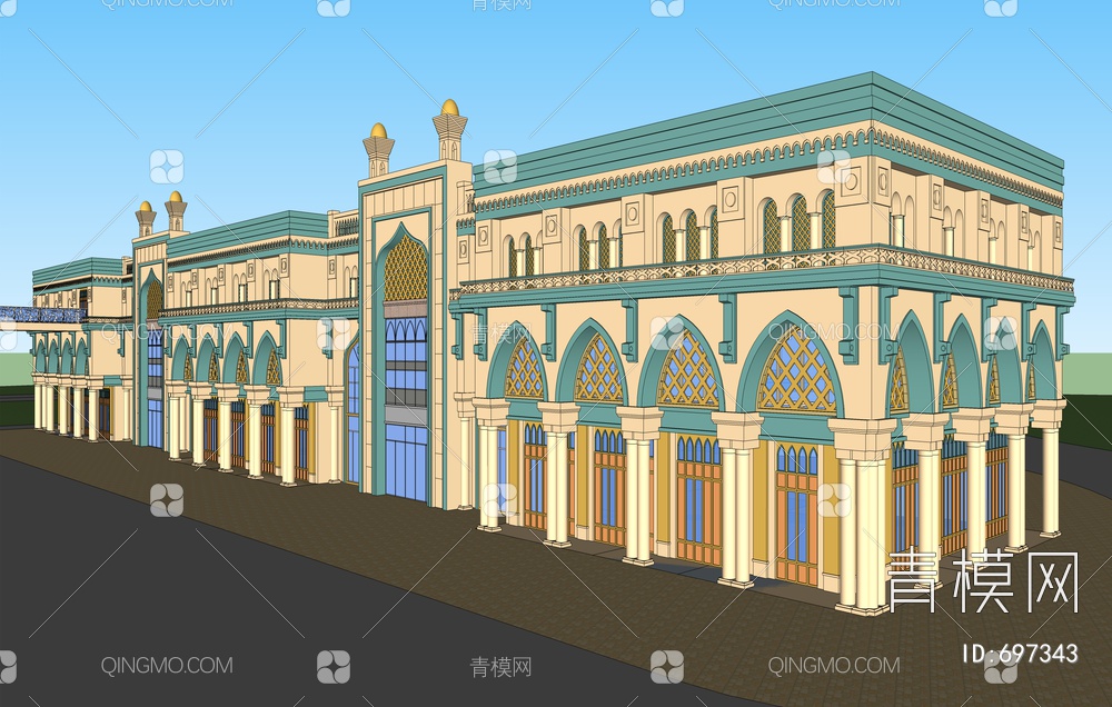 新疆伊斯兰酒店商街SU模型下载【ID:697343】
