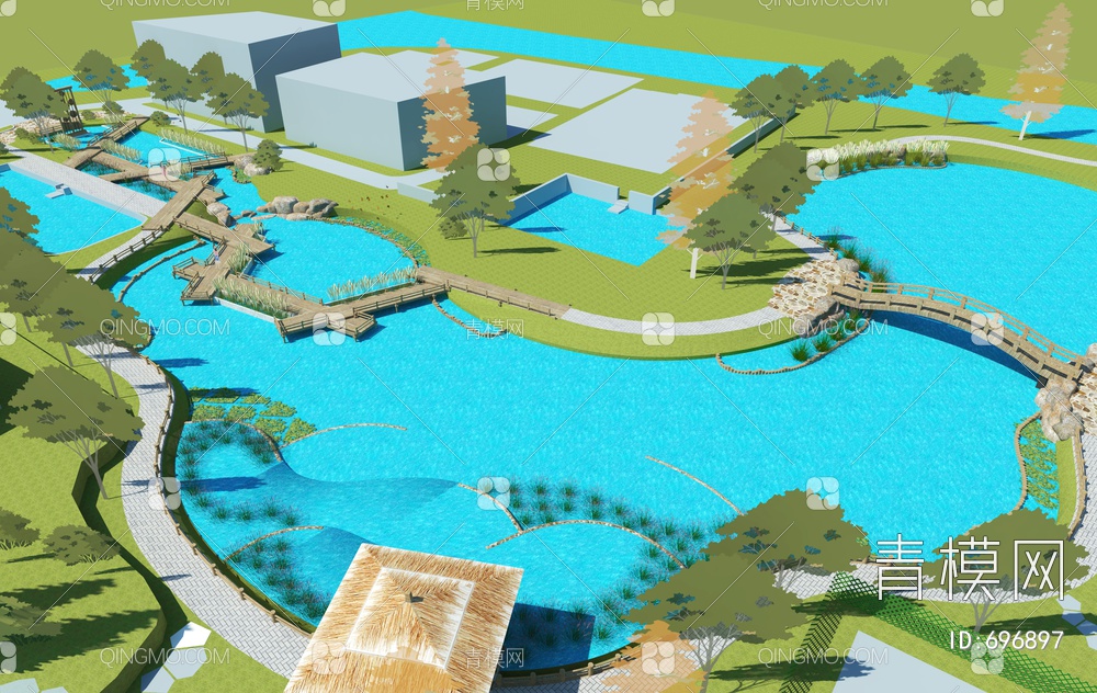 湿地公园滨水景观SU模型下载【ID:696897】