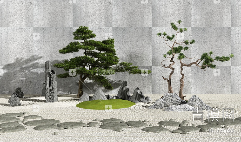 山石松树园艺小品3D模型下载【ID:725653】
