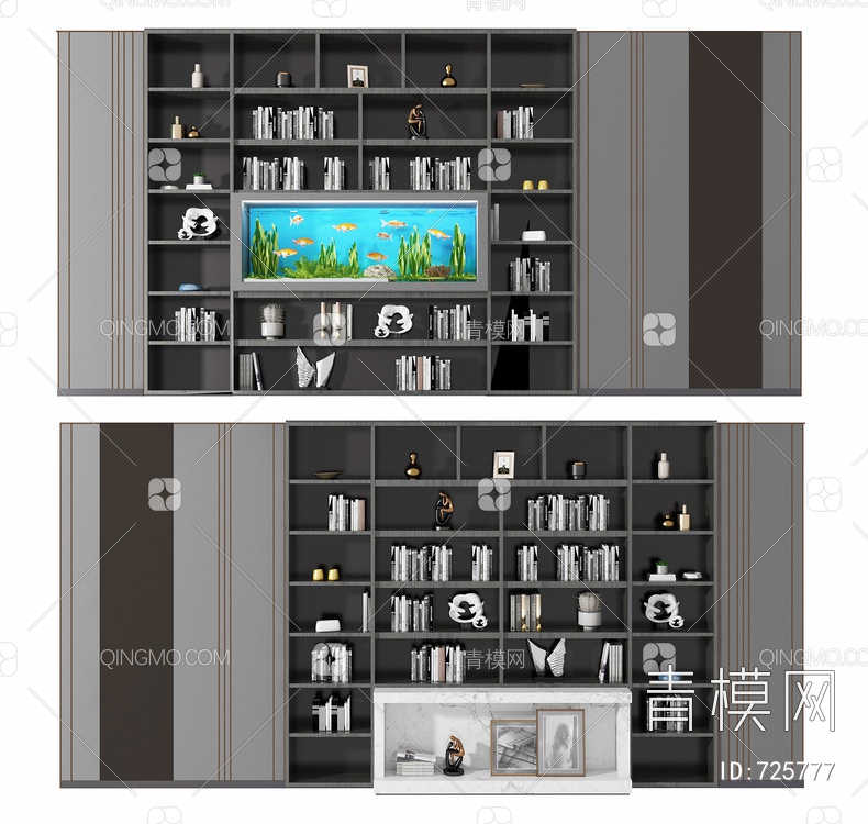书架置物架背景墙3D模型下载【ID:725777】
