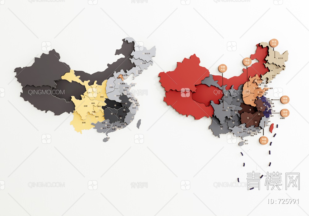 墙饰挂件 中国地图SU模型下载【ID:725991】