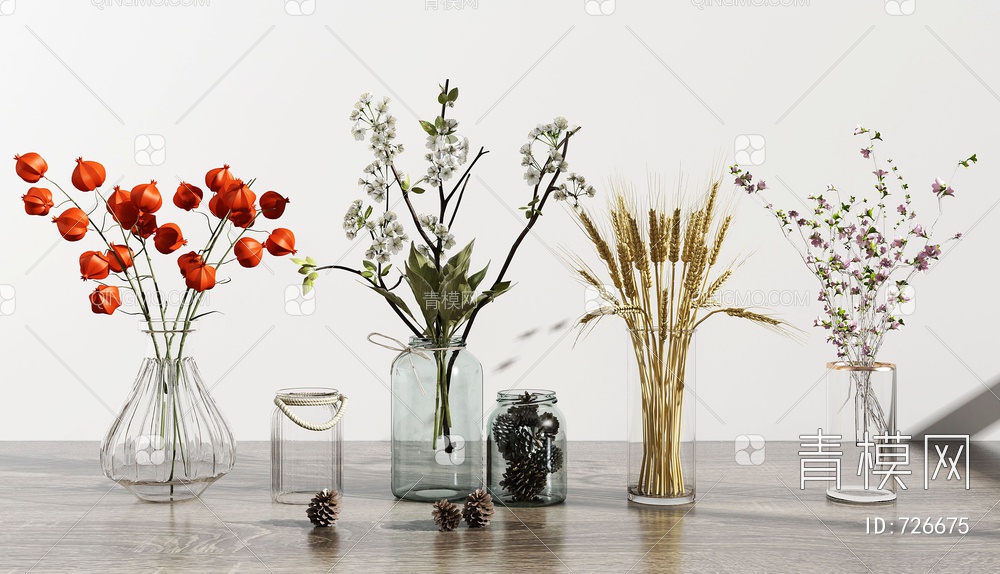 玻璃花瓶花卉组合3D模型下载【ID:726675】