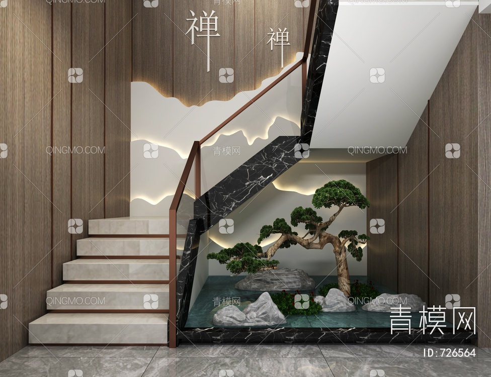 楼梯山水景观3D模型下载【ID:726564】