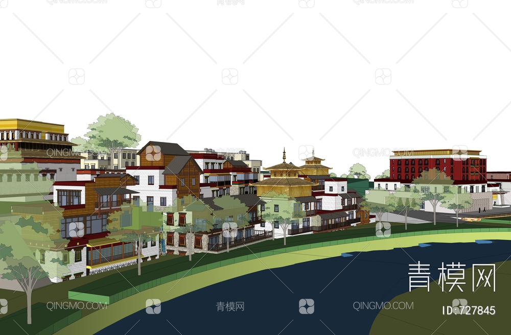 藏族文化商业综合体酒店SU模型下载【ID:727845】