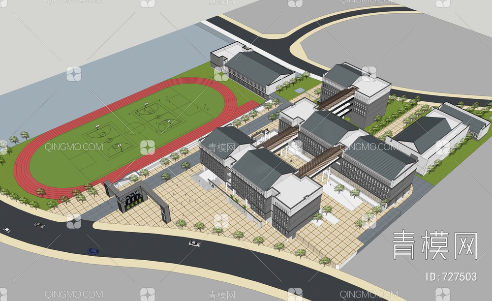 学校 建筑校园 景观规划设计SU模型下载【ID:727503】