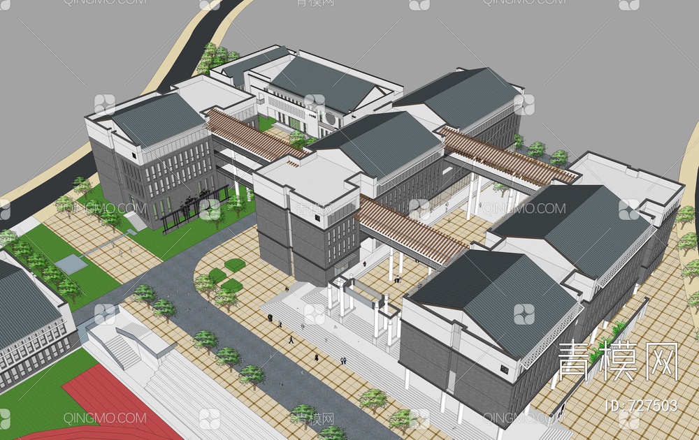 学校 建筑校园 景观规划设计SU模型下载【ID:727503】