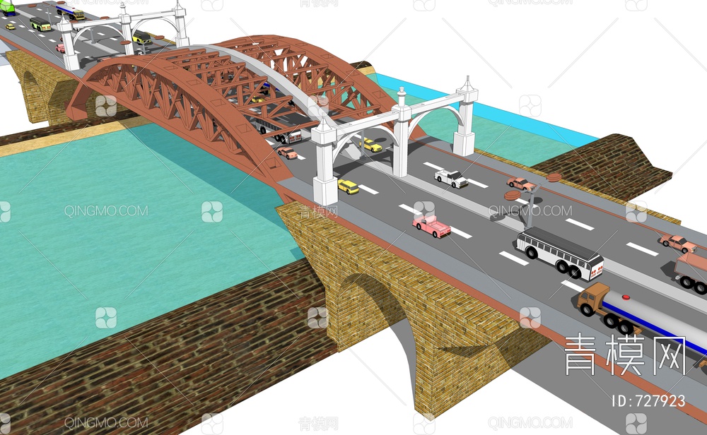 跨江公路桥钢混结构桥梁SU模型下载【ID:727923】