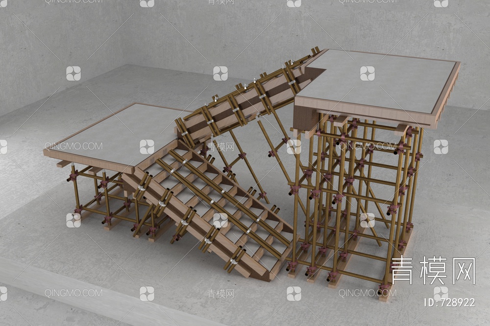 楼梯支模样板3D模型下载【ID:728922】