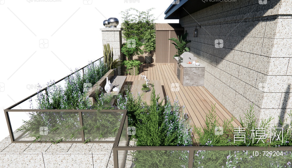 屋顶花园景观SU模型下载【ID:729204】