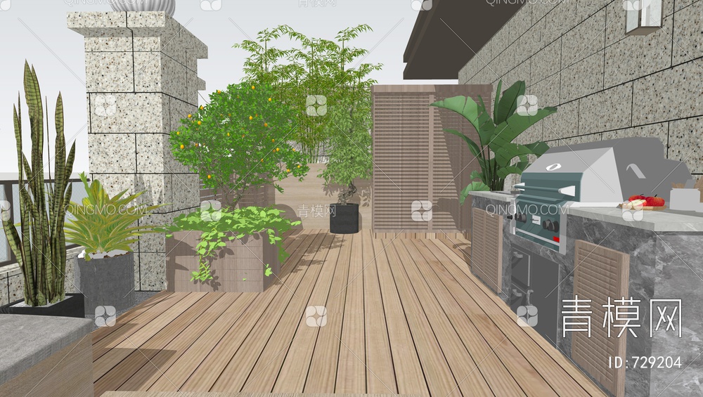 屋顶花园景观SU模型下载【ID:729204】