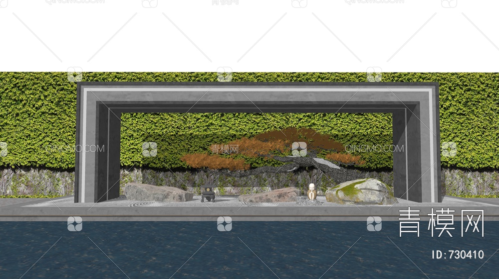 景墙围墙 庭院水景SU模型下载【ID:730410】