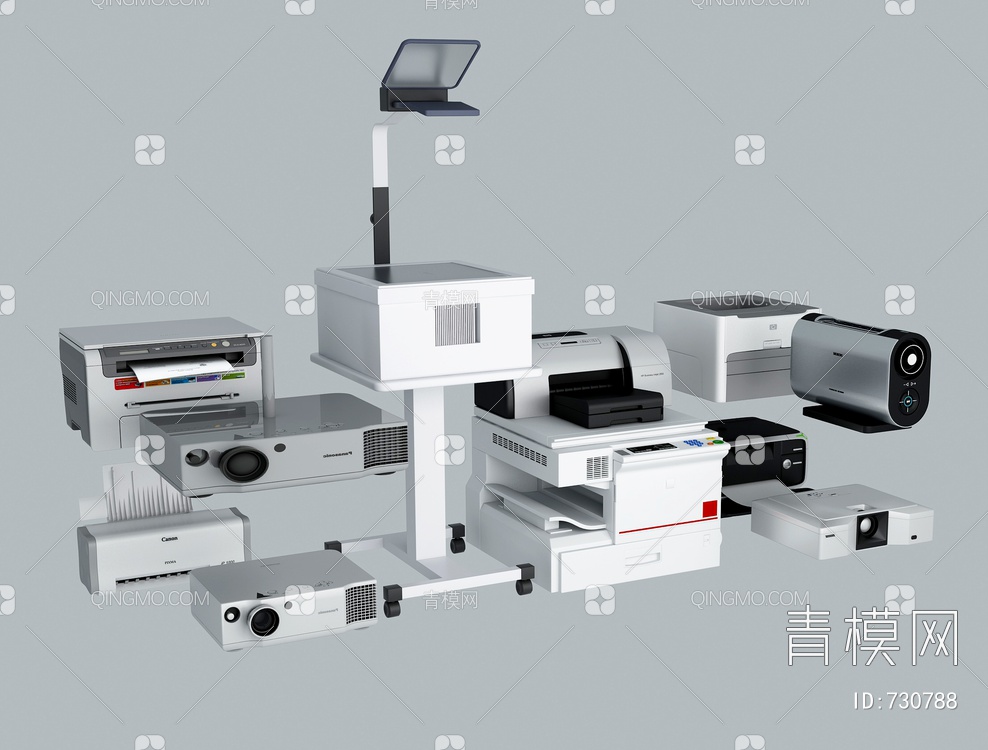 办公设备投影仪、打印机3D模型下载【ID:730788】