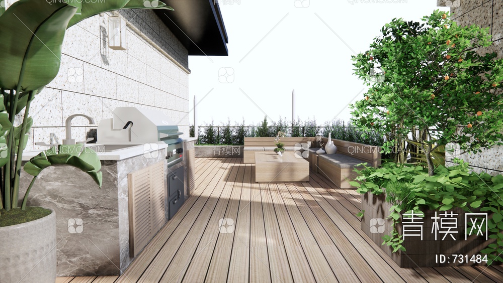 屋顶花园景观SU模型下载【ID:731484】