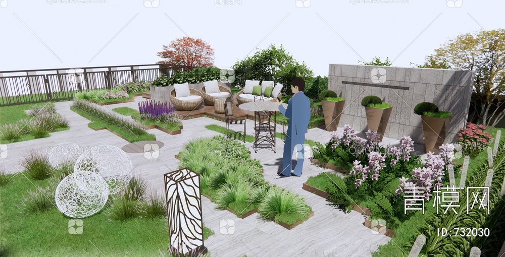 屋顶花园 户外沙发SU模型下载【ID:732030】
