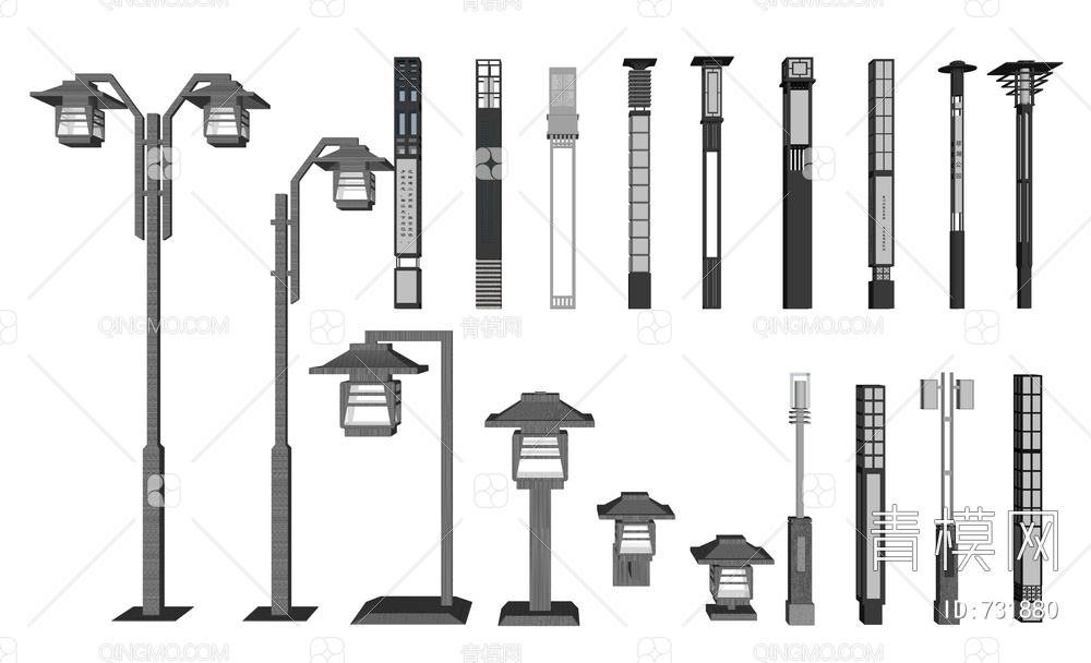 路灯景观灯 草坪灯SU模型下载【ID:731880】