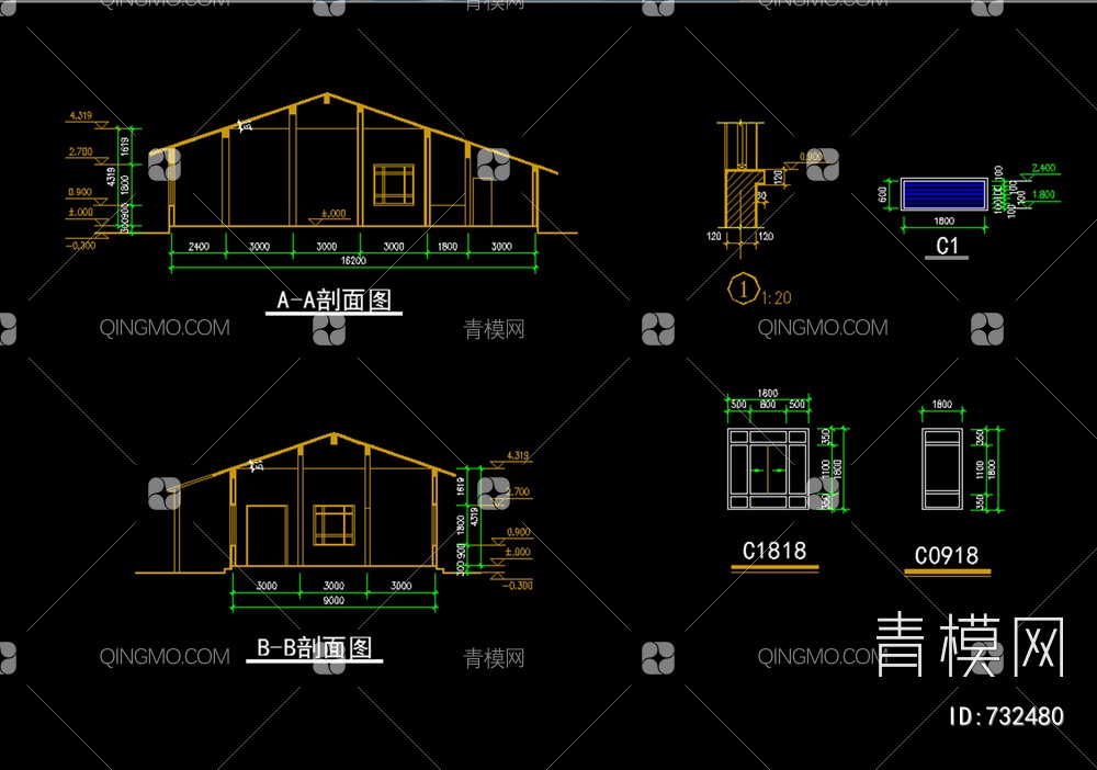 公园公共卫生间建筑施工图【ID:732480】