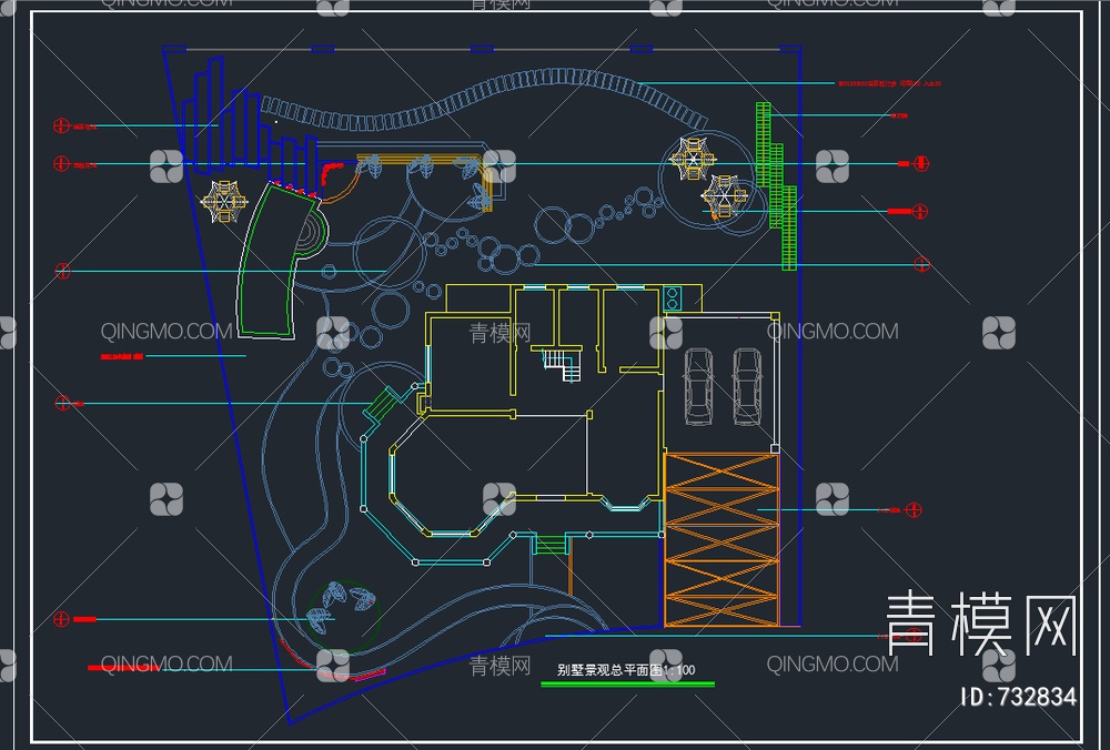 别墅庭院景观设计平面图 施工图【ID:732834】