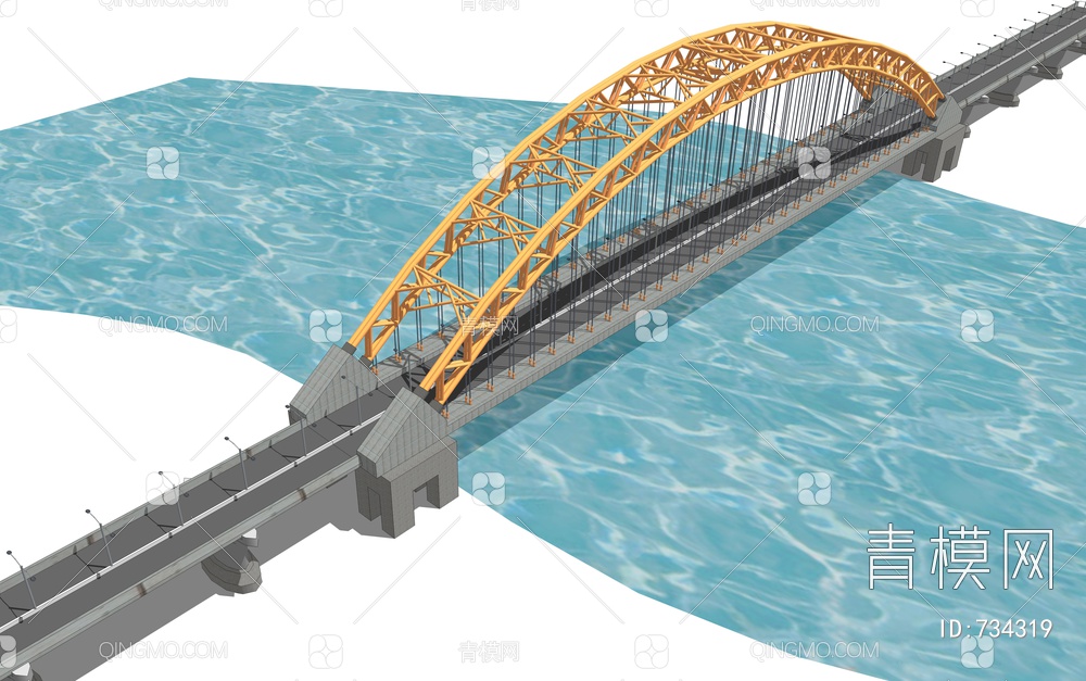 塔式钢架公路跨江大桥SU模型下载【ID:734319】