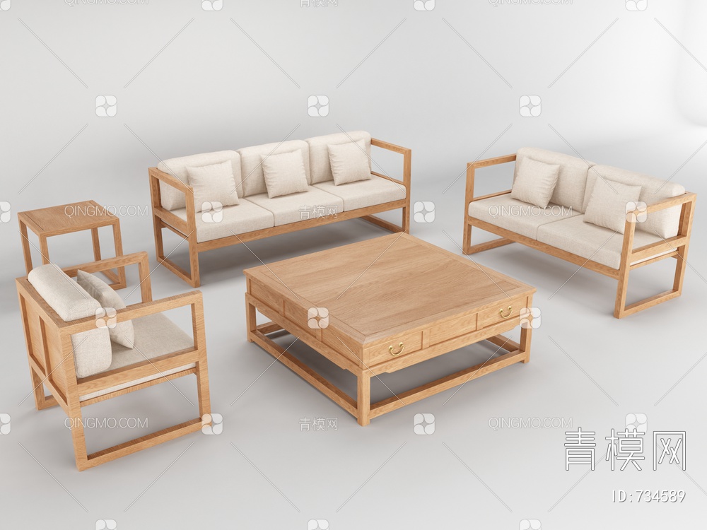 沙发茶几组合3D模型下载【ID:734589】