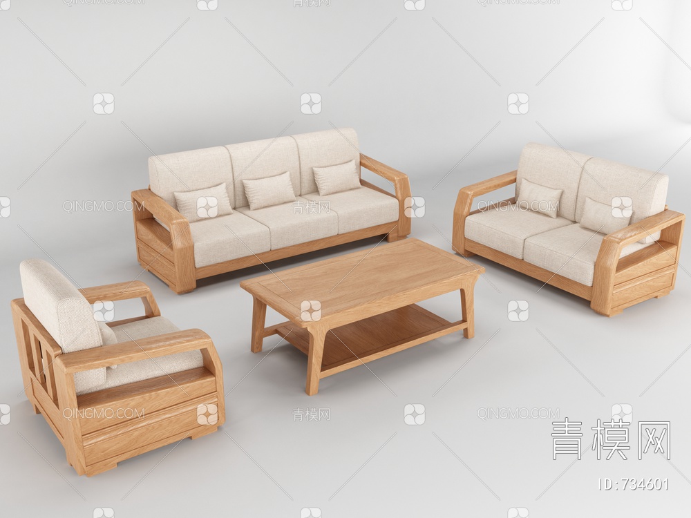 沙发茶几组合3D模型下载【ID:734601】