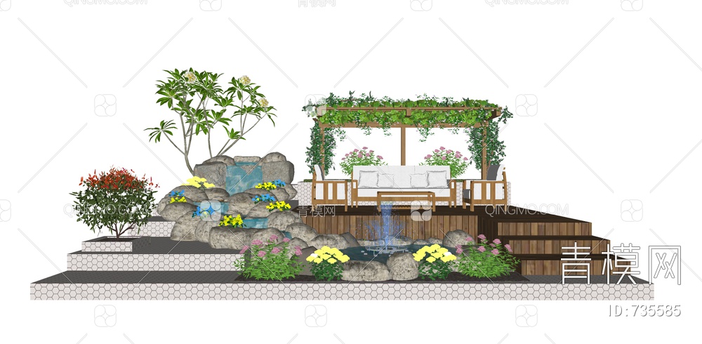 庭院花园 水景景观SU模型下载【ID:735585】